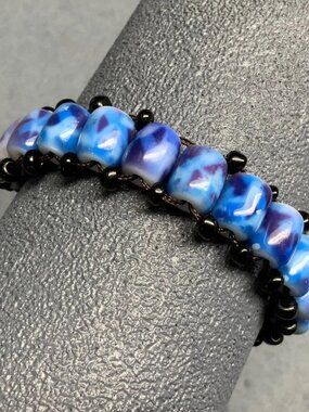 Adjustable Galaxy Bracelet As Is Barrel Beads Blue Purple White Black Brown Cord